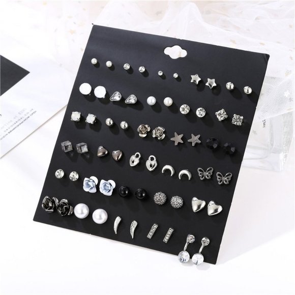Jewelry - 30 Pair/Set Hypoallergenic Geometric Crystal Earrings